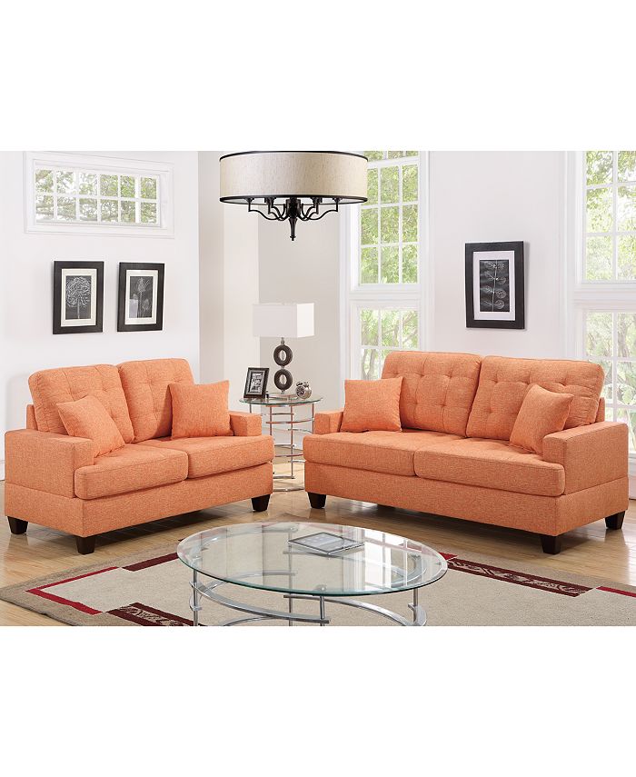 Poundex Bobkona Spencer LinenLike Polyfabric 2Piece Sofa And Loveseat