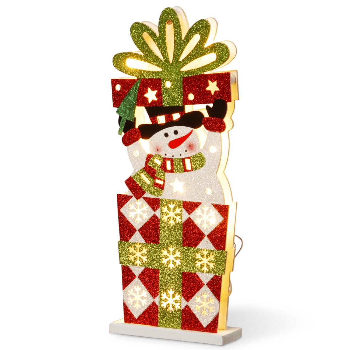 National Tree PreLit Wooden Gift Box Snowman