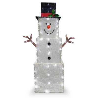 National Tree Company - 42" Frosted White Fabric with Glitter Square Snowman with 120 Cool White LED Lights