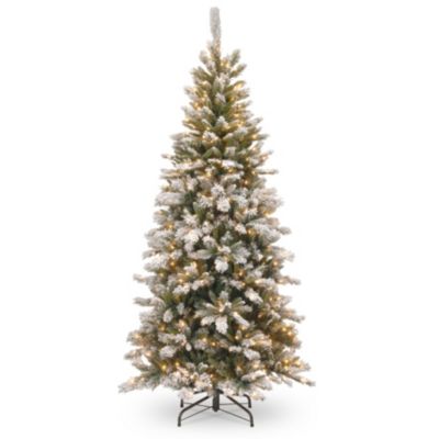 National Tree Company - National Tree 7 .5' Snowy Mountain Pine Slim Hinged Tree with 500 Clear Lights