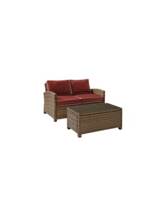 Bradenton 2 Piece Outdoor Wicker Seating Set With Cushions - Loveseat And Glass Top Table