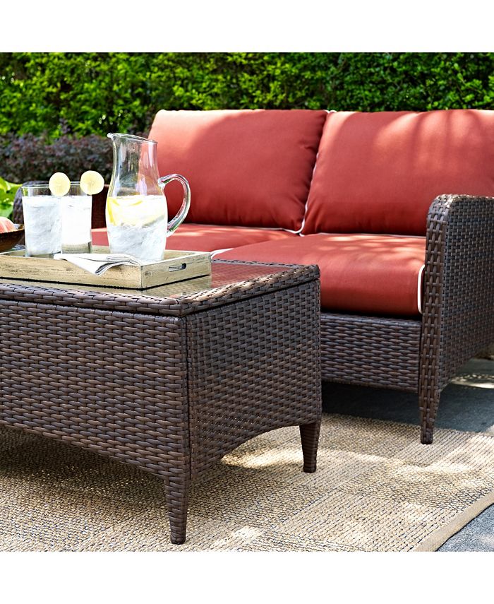 Crosley Kiawah 2 Piece Outdoor Wicker Seating Set With Sangria Cushions