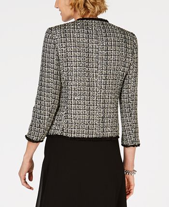Anne Klein Women's Tweed Open-Front Braided-Trim Blazer - Macy's