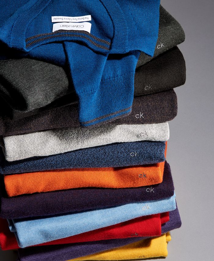 Calvin Klein Men's Solid Extra-Fine Merino V-Neck Sweater - Macy's