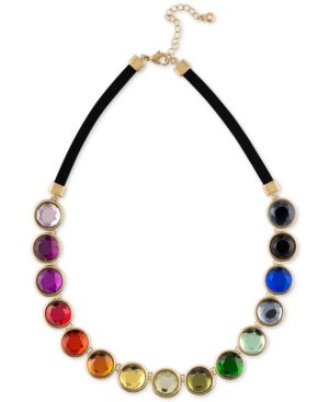 image of Rachel Rachel Roy Gold-Tone Multicolor Crystal Faux Suede Collar Necklace, 16