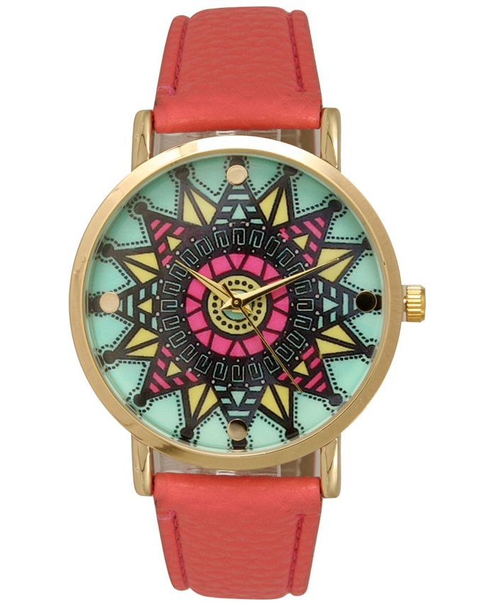 Olivia Pratt Mandala Leather Strap Watch - Macy's
