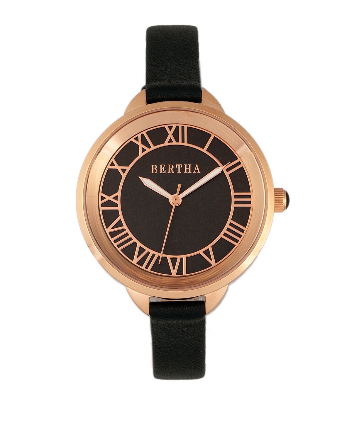 Bertha Quartz Madison Collection Black And Rose Gold Leather Watch 36Mm