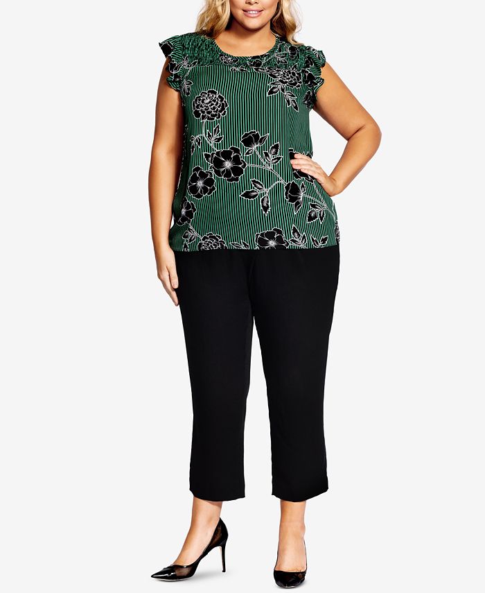 City Chic Trendy Plus Size Striped Floral-Print Top - Macy's