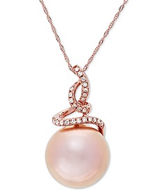 Pink Cultured Ming Pearl (13mm) & Diamond (1/8 ct. t.w.) 18" Pendant Necklace in 14k Rose Gold