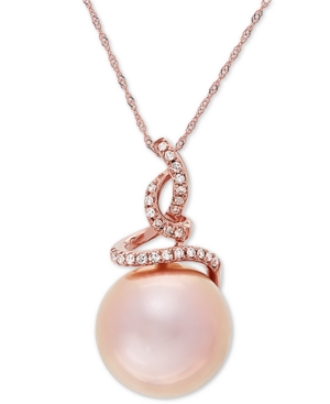 image of Honora Pink Cultured Ming Pearl (13mm) & Diamond (1/8 ct. t.w.) 18