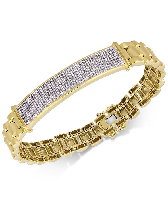 Macy's Men's Diamond Pavé Link ID Bracelet (1 ct. t.w.) in 18k Gold
