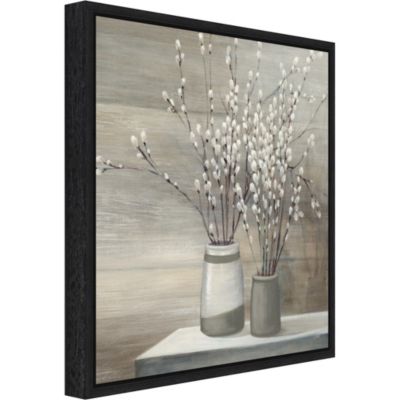 Pussi Willow Still Life Gray Pots by Julia Purinton Canvas Framed Art