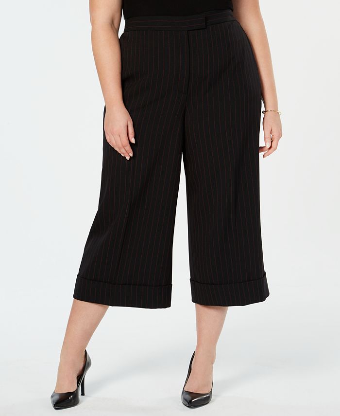 Anne Klein Plus Size Striped Cropped Wide-Leg Pants - Macy's