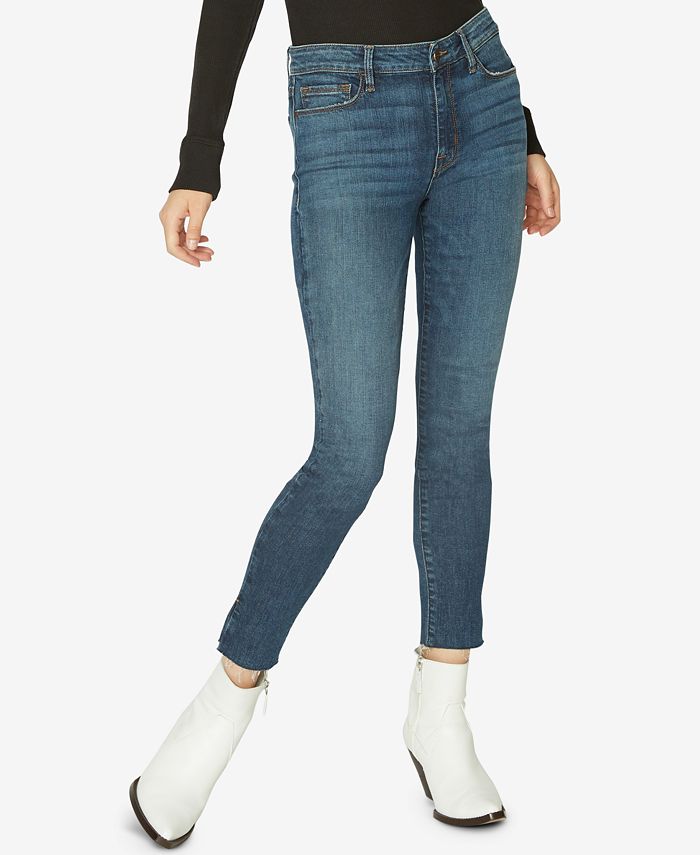 Sanctuary Women's Good Vibes High Waist Raw Hem Crop Straight Leg Jeans Blue Size 28