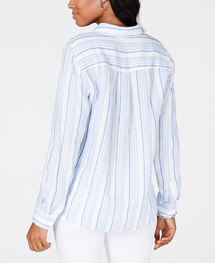 Charter Club Linen Striped Utility Shirt, Created for Macy's - Macy's