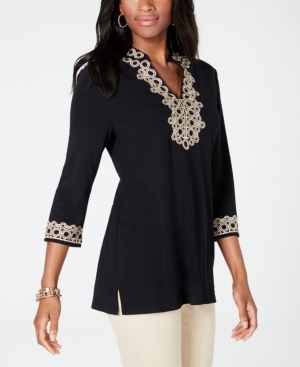 image of Charter Club Lace-Trim Tunic Top, Created for Macy-s