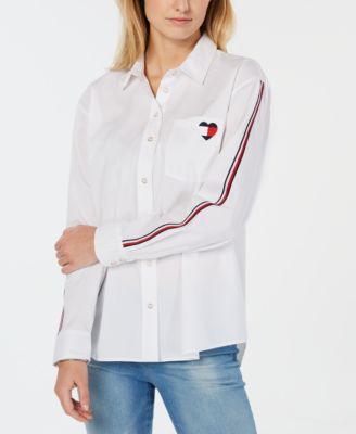 Tommy Hilfiger - Heart Logo Striped-Sleeve Shirt
