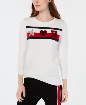 Tommy Hilfiger Cotton Embellished-Patch Sweater, Created for Macy's ...