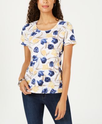 Karen Scott - Cotton Tulip-Print Short-Sleeve Top