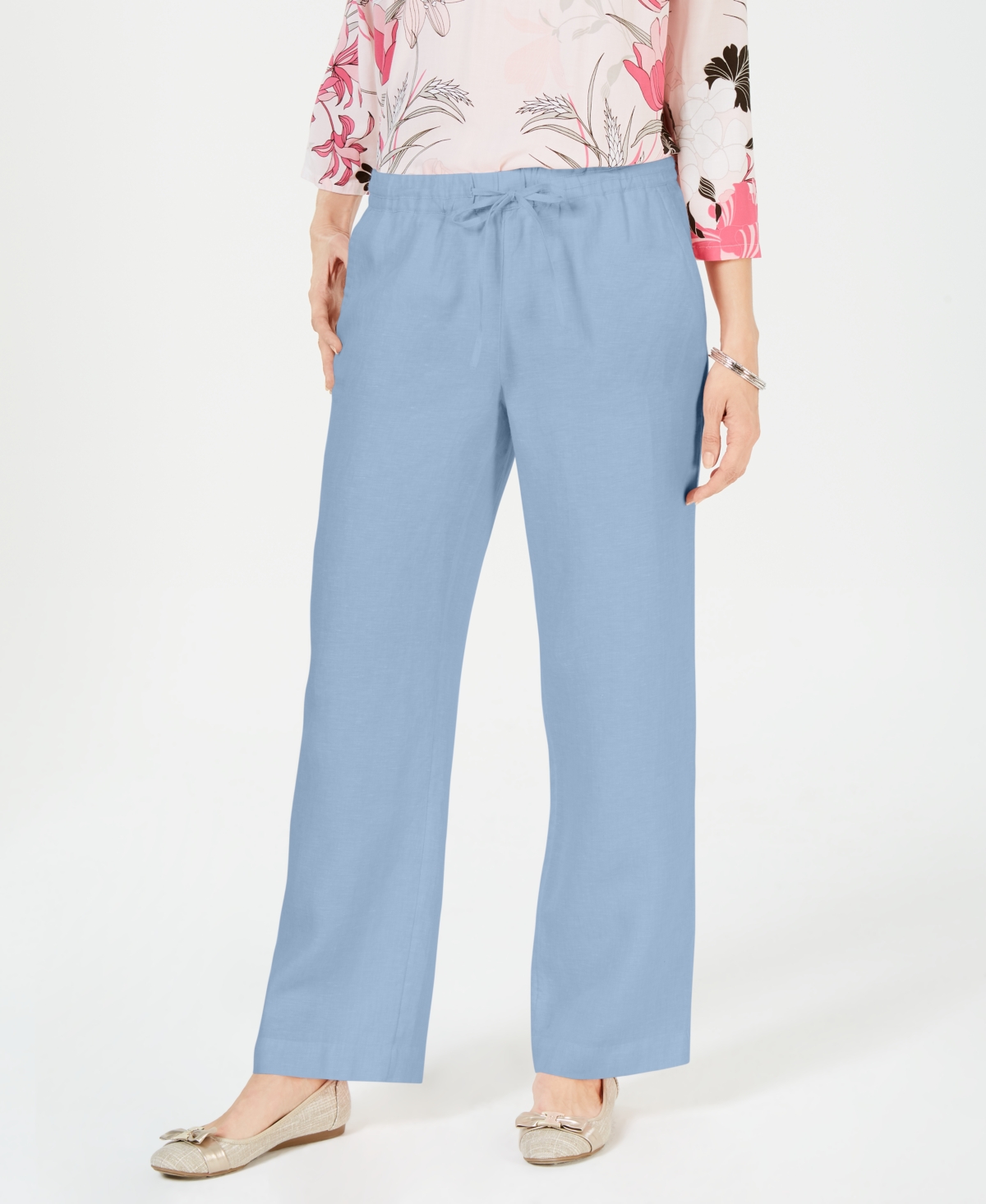 Charter Club Plus Size 100% Linen Pants, Exclusively At Macy's In Blue Ocean
