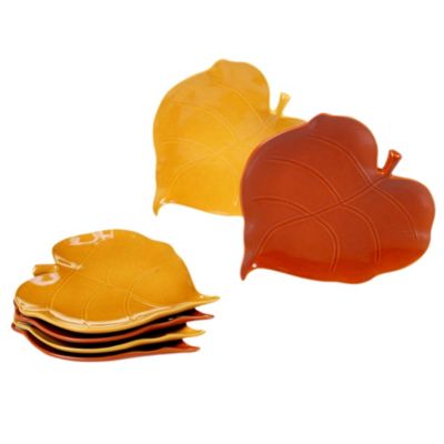 Certified International - Autumn Fields 6-Pc. 3-D Leaf Appetizer Plates 2 asst. Pumpkin/Harvest Gold