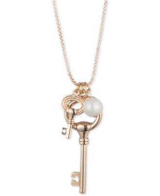 Lauren Ralph Lauren - Gold-Tone Imitation Pearl & Keys 36" Pendant Necklace