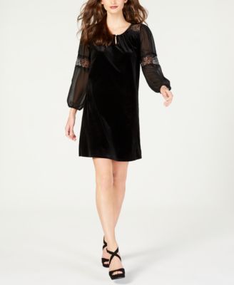 NY Collection - Petite Velvet Lace-Trim Dress