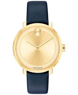 Movado - Women's Swiss BOLD Navy Leather Strap Watch 34mm
