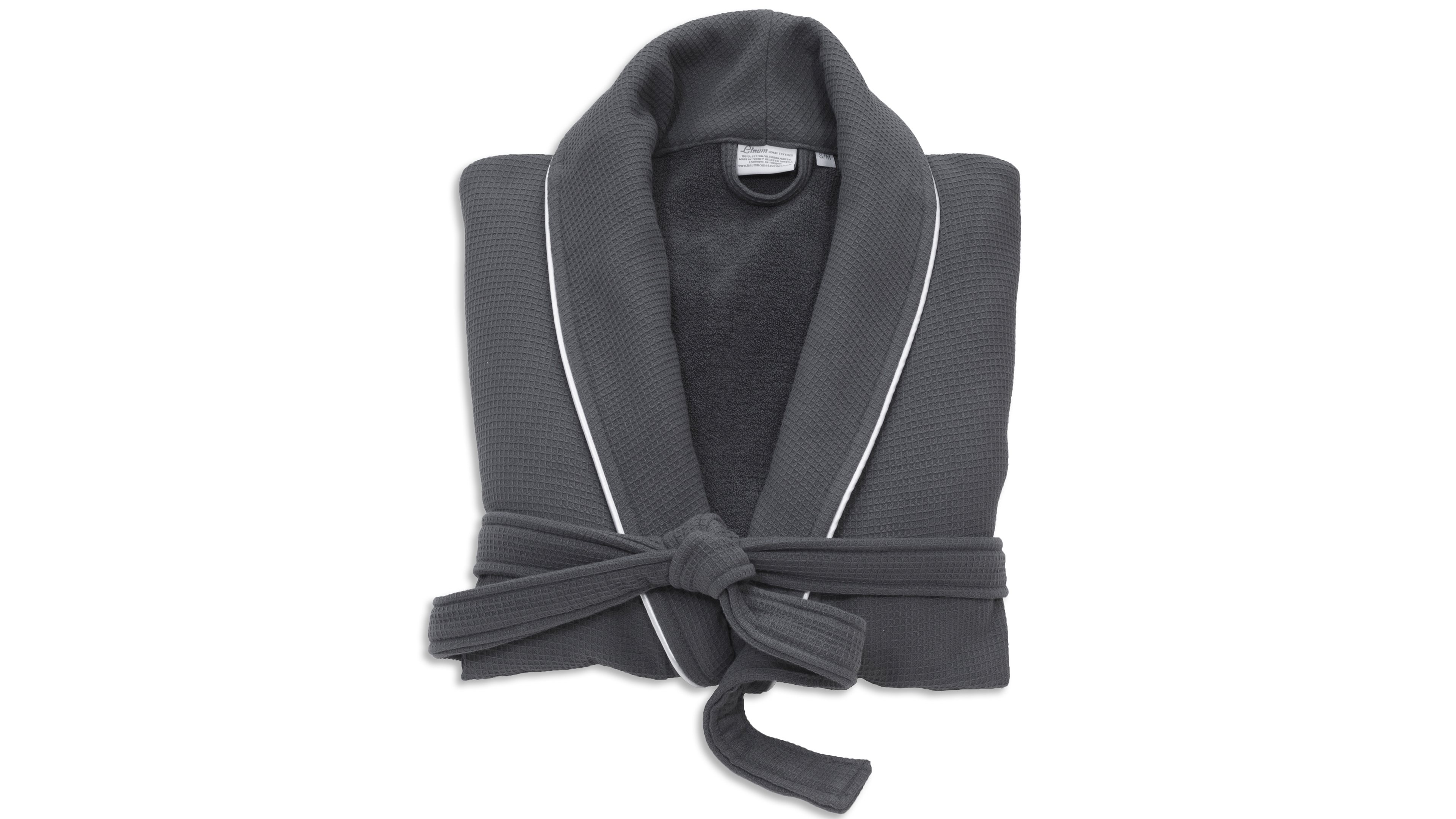 Linum Home Waffle Terry Bath Robe with Satin Piped Trim