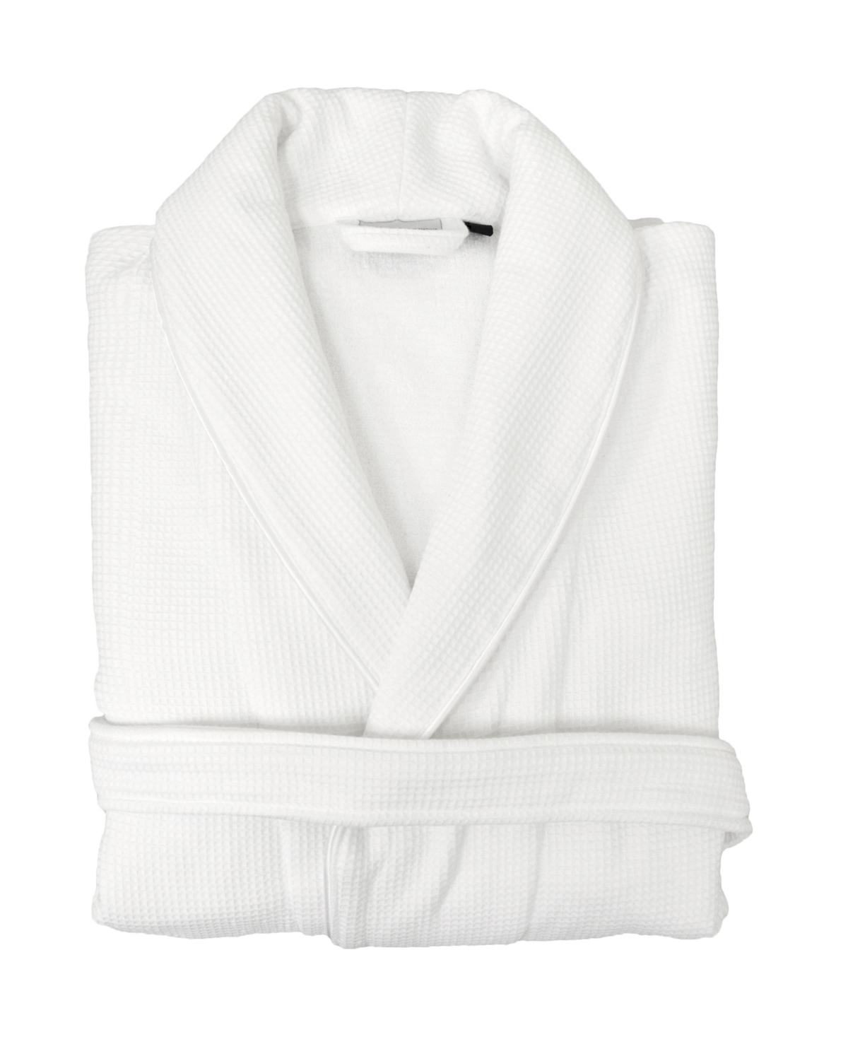 Waffle Terry Bath Robe with Satin Piped Trim - White/White