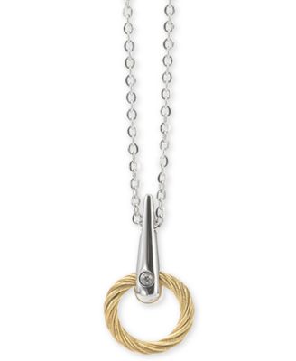 CHARRIOL - White Topaz Accent Circle Drop 18" Pendant Necklace in PVD Stainless Steel & Gold-Tone