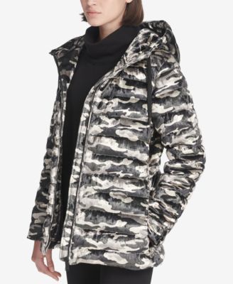 DKNY - Camo-Print Velvet Hooded Jacket