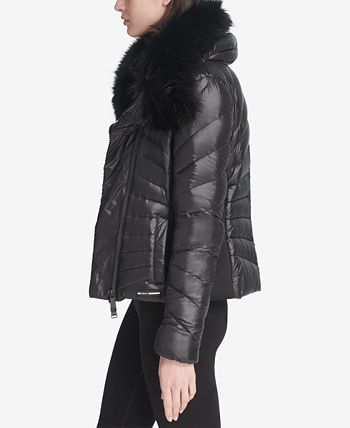 DKNY Sport Faux-Fur Collar Short Puffer Jacket, Created for Macy's - Macy's