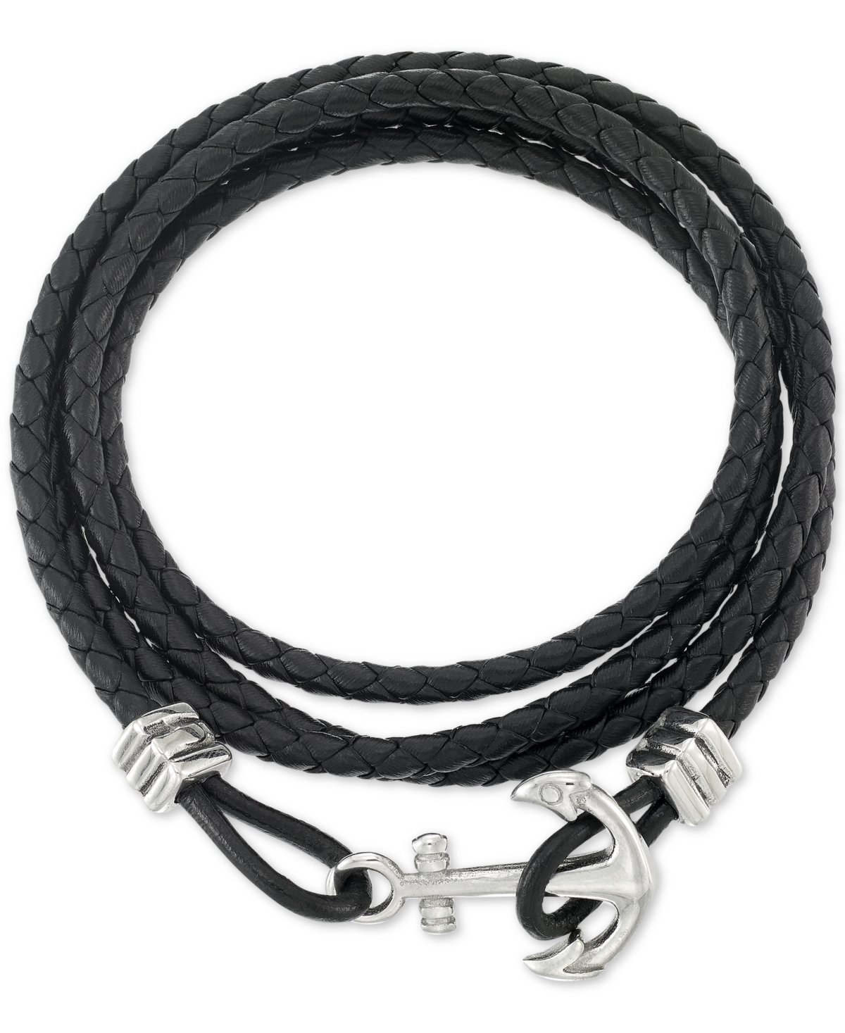 Smith Anchor Clasp Braided Leather Wrap Bracelet - Stainless Steel