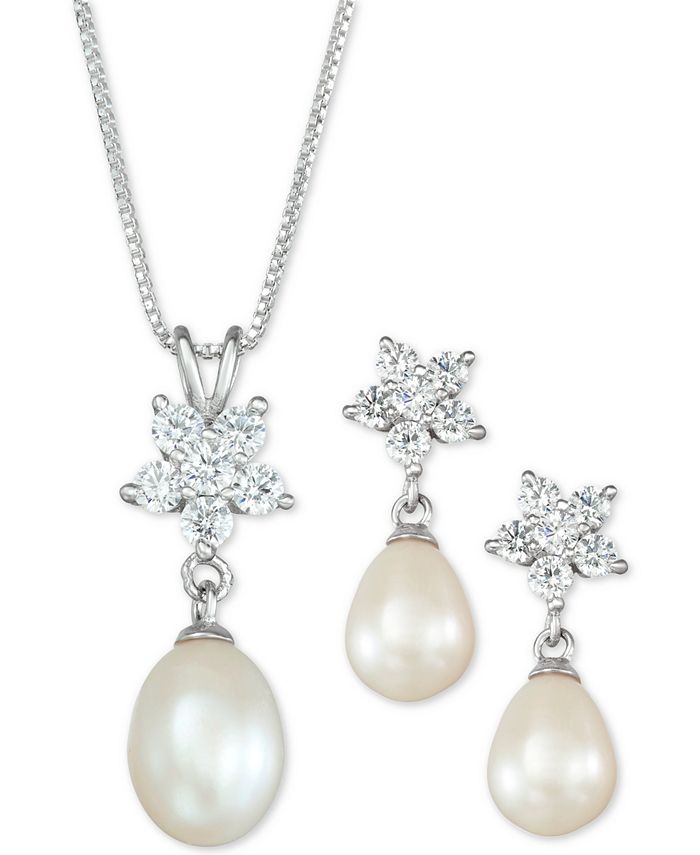 Macy's pearl necklace and hot sale earrings set