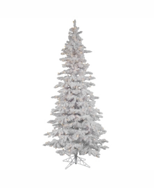 Vickerman 75 ft Flocked White Slim Artificial Christmas Tree With 550 Warm White Led Lights