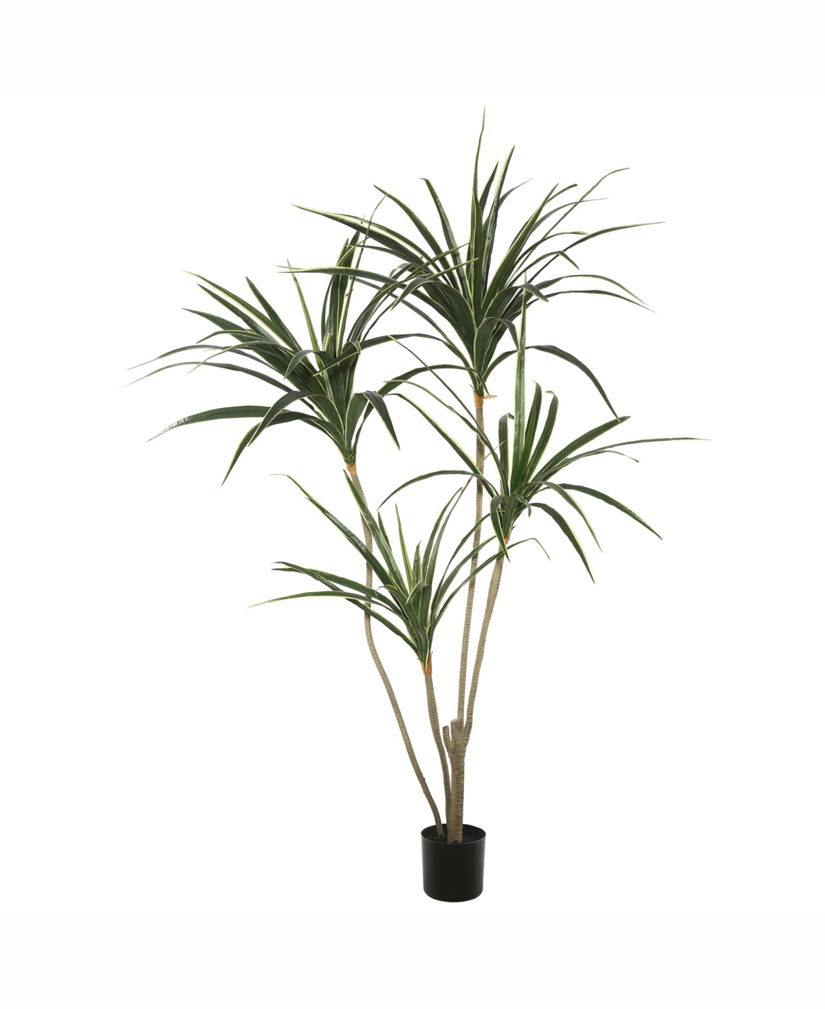 4.5' Potted Artificial Yellow Edge Green Yucca Features 4 Heads With 90 Leaves