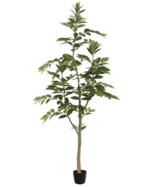 Vickerman 7' Potted Artificial Green Nandina Tree Features 356 Leaves