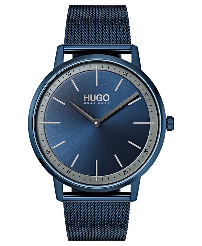 HUGO Men's #Exist Ultra Slim Blue Ion-Plated Stainless Steel Mesh ...