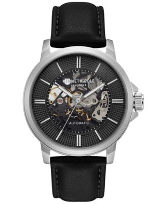 Kenneth Cole New York - Men's Automatic Black Leather Strap Watch 44mm