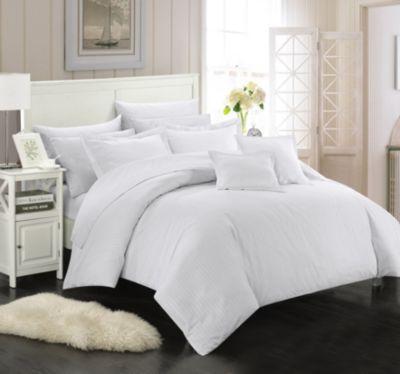 Photo 1 of KING Chic Home 7 Piece Khaya Down Alternative Jacquard Striped Comforter Set White
Comforter, 2 shams, 2 decorative pillow and 2 pillow cases