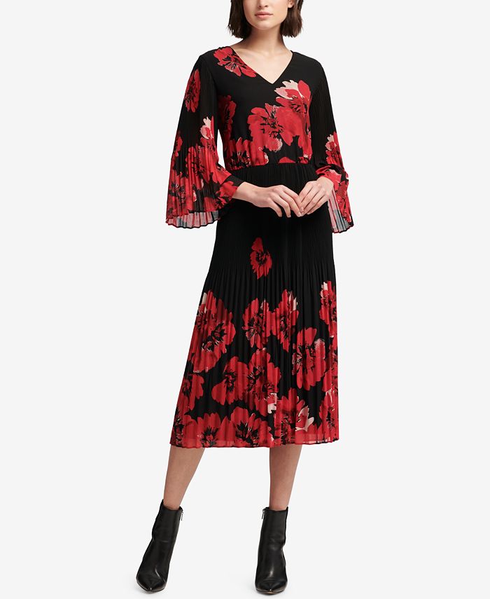 DKNY Pleat-Detail Floral-Print Dress, Created for Macy's & Reviews ...