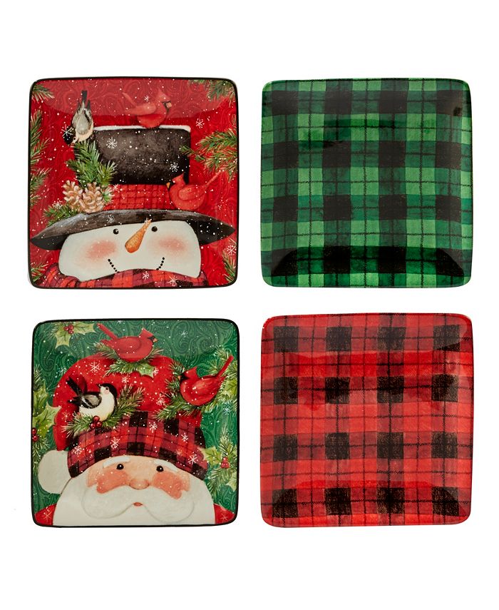 Certified International Winter's Plaid 4-Pc. Canape Plates - Macy's