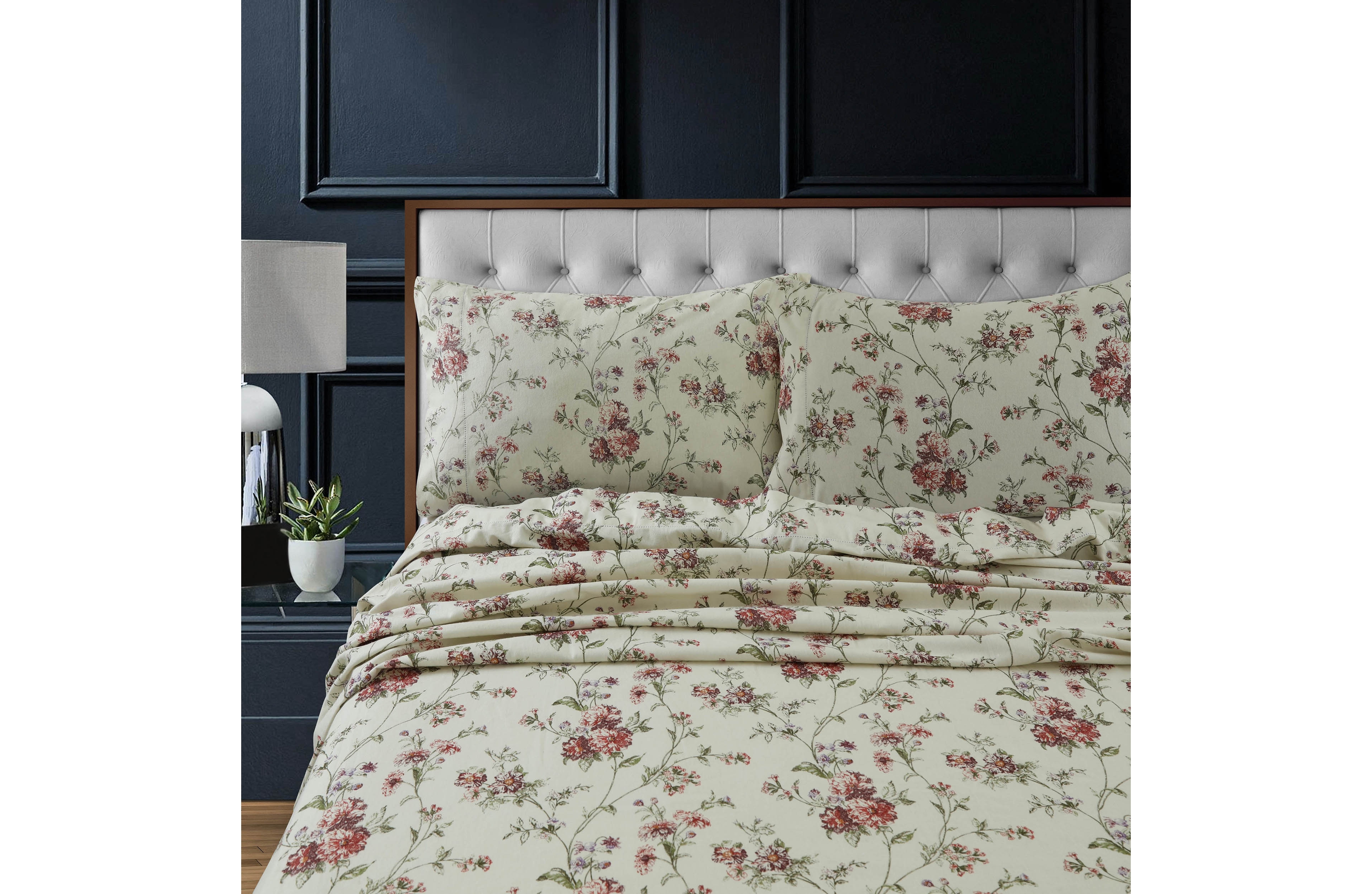Tribeca Living Dollhouse Floral Heavyweight Cotton Flannel Printed Extra Deep Pocket Sheet Set, King