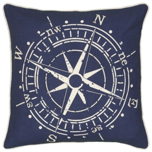 Rizzy Home Compass Polyester Filled Decorative Pillow, 18" X 18" In Blue