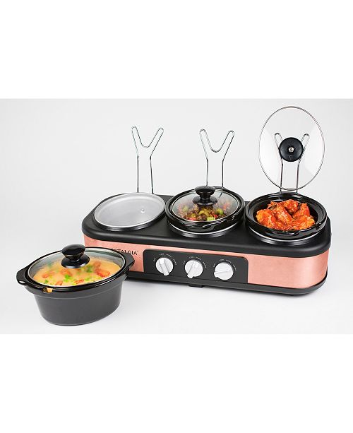 HomeCraft 3Station 1.5Quart Oval Slow Cooker Buffet Copper