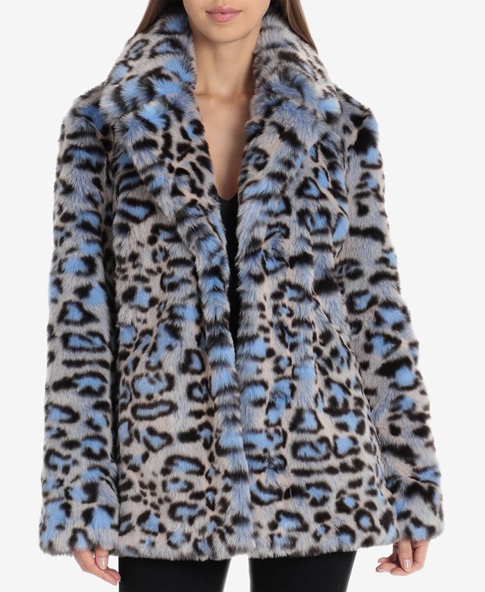 Avec Les Filles Faux-Fur Blue-Leopard-Print Coat - Macy's