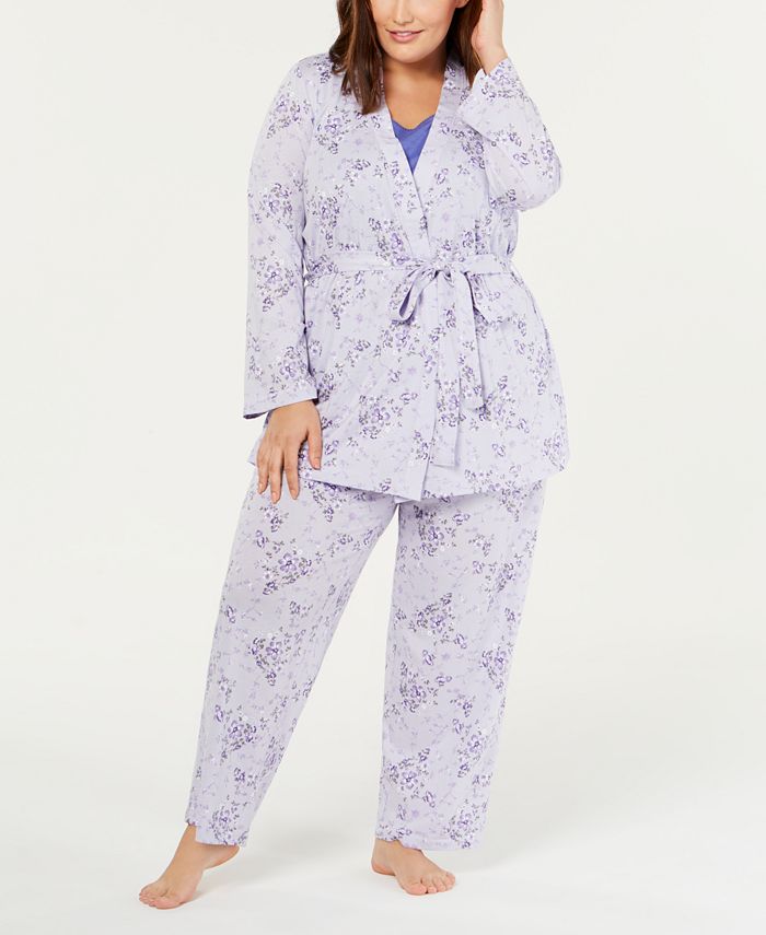 Charter Club Plus Size 3-Pc. Cotton Knit Pajama Set, Created for Macy's ...