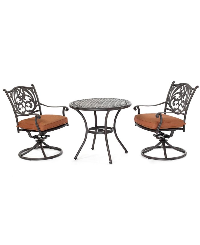 Furniture Chateau Outdoor Cast Aluminum 3Pc. Dining Set (32" Round Cafe Table and 2 Swivel
