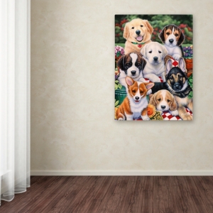 Trademark Global Jenny Newland 'garden Puppies' Canvas Art, 14" X 19" In Open Misce